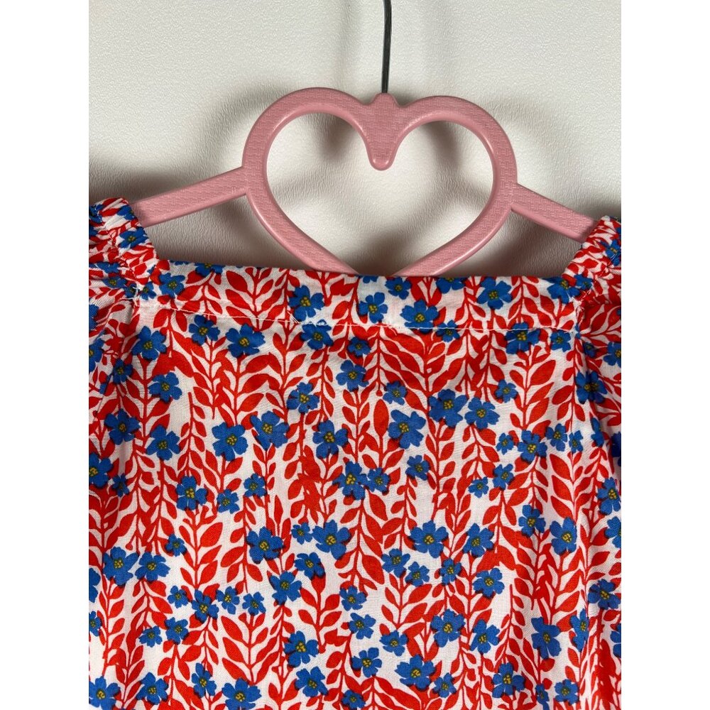 Girls Crewcuts Floral Sleeveless Dress With Ruffle Straps & Button Front Red & B - Picture 7 of 13